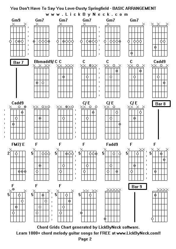 Chord Grids Chart of chord melody fingerstyle guitar song-You Don't Have To Say You Love-Dusty Springfield - BASIC ARRANGEMENT,generated by LickByNeck software.